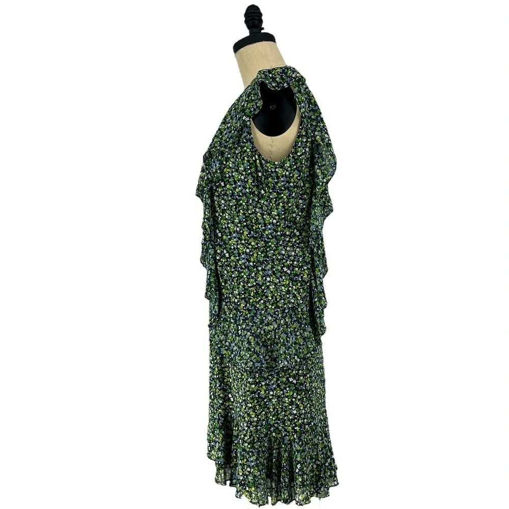 MICHAEL Michael Kors Wild Flower Cascade tiered ruffle Floral Dress SZ L